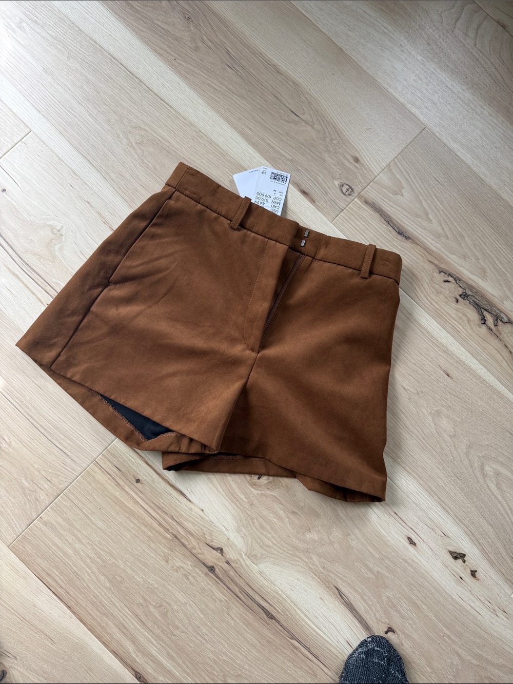 H&M Brown High-Waist Tailored Suede-Look Shorts
